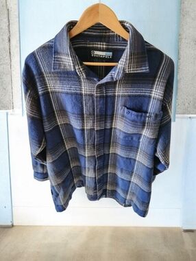 VTG South Pole Heavyweight Blue Plaid Flannel Shirt Mens XL